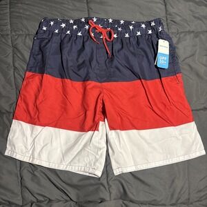 Dream Wave Men's Swim Trunks L American‎ Flag Red White Blue Lined Board Shorts